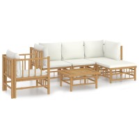 Vidaxl 6 Piece Patio Lounge Set With Cream White Cushions Bamboo