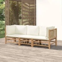 Vidaxl 3 Piece Patio Lounge Set With Cream White Cushions Bamboo