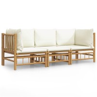 Vidaxl 3 Piece Patio Lounge Set With Cream White Cushions Bamboo