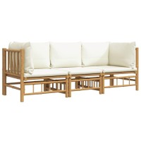 Vidaxl 3 Piece Patio Lounge Set With Cream White Cushions Bamboo