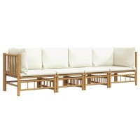 Vidaxl 4 Piece Patio Lounge Set With Cream White Cushions Bamboo