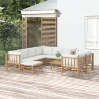 Vidaxl 10 Piece Patio Lounge Set With Cream White Cushions Bamboo