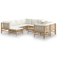 Vidaxl 10 Piece Patio Lounge Set With Cream White Cushions Bamboo