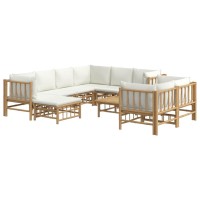 Vidaxl 10 Piece Patio Lounge Set With Cream White Cushions Bamboo