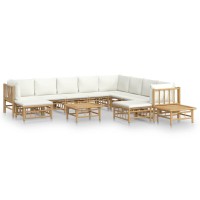 Vidaxl 12 Piece Patio Lounge Set With Cream White Cushions Bamboo