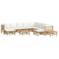 Vidaxl 12 Piece Patio Lounge Set With Cream White Cushions Bamboo