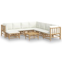 Vidaxl 9 Piece Patio Lounge Set With Cream White Cushions Bamboo