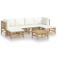 Vidaxl 7 Piece Patio Lounge Set With Cream White Cushions Bamboo