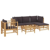 Vidaxl 6 Piece Patio Lounge Set With Dark Gray Cushions Bamboo