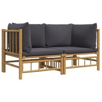 Vidaxl Patio Corner Sofas With Dark Gray Cushions 2 Pcs Bamboo