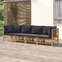 Vidaxl 4 Piece Patio Lounge Set With Dark Gray Cushions Bamboo