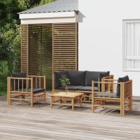 vidaXL 5 Piece Patio Lounge Set with Dark Gray Cushions Bamboo