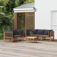 Vidaxl 6 Piece Patio Lounge Set With Dark Gray Cushions Bamboo