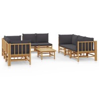 Vidaxl 9 Piece Patio Lounge Set With Dark Gray Cushions Bamboo