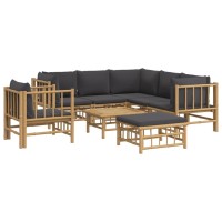 Vidaxl 8 Piece Patio Lounge Set With Dark Gray Cushions Bamboo