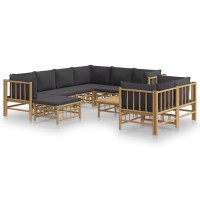 Vidaxl 10 Piece Patio Lounge Set With Dark Gray Cushions Bamboo