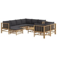 Vidaxl 10 Piece Patio Lounge Set With Dark Gray Cushions Bamboo