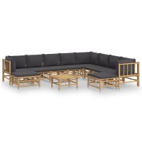 Vidaxl 11 Piece Patio Lounge Set With Dark Gray Cushions Bamboo