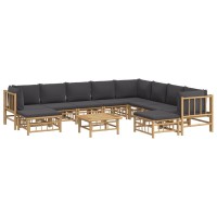 Vidaxl 11 Piece Patio Lounge Set With Dark Gray Cushions Bamboo