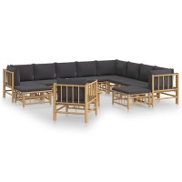 Vidaxl 12 Piece Patio Lounge Set With Dark Gray Cushions Bamboo