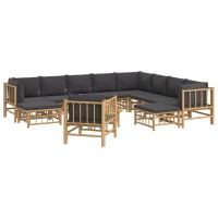 Vidaxl 12 Piece Patio Lounge Set With Dark Gray Cushions Bamboo