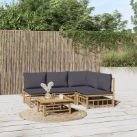 vidaXL 5 Piece Patio Lounge Set with Dark Gray Cushions Bamboo