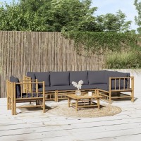 Vidaxl 7 Piece Patio Lounge Set With Dark Gray Cushions Bamboo