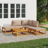 Vidaxl 6 Piece Patio Lounge Set With Taupe Cushions Solid Wood