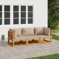 Vidaxl 3 Piece Patio Lounge Set With Taupe Cushions Solid Wood