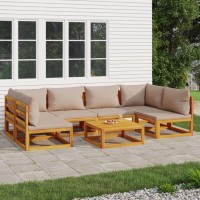 Vidaxl 7 Piece Patio Lounge Set With Taupe Cushions Solid Wood