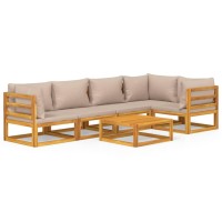 Vidaxl 6 Piece Patio Lounge Set With Taupe Cushions Solid Wood