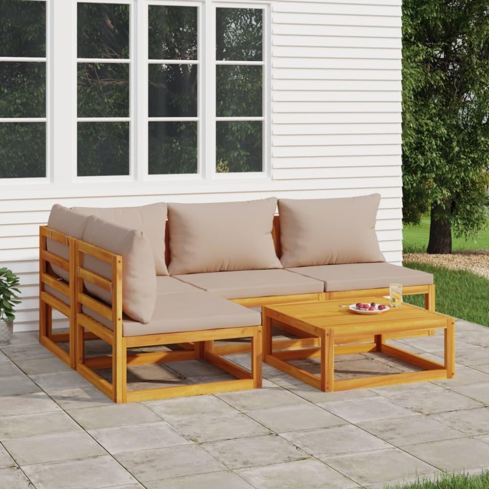 vidaXL 5 Piece Patio Lounge Set with Taupe Cushions Solid Wood