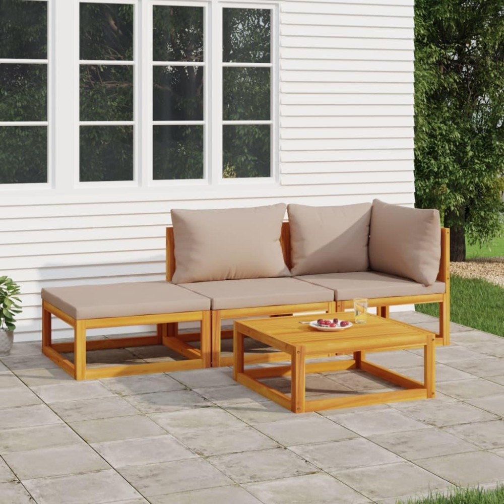 vidaXL 4 Piece Patio Lounge Set with Taupe Cushions Solid Wood