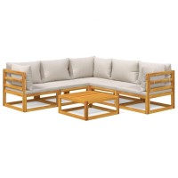 Vidaxl 6 Piece Patio Lounge Set With Light Gray Cushions Solid Wood