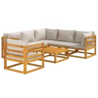Vidaxl 7 Piece Patio Lounge Set With Light Gray Cushions Solid Wood