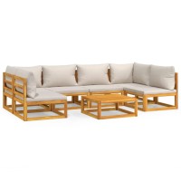 Vidaxl 7 Piece Patio Lounge Set With Light Gray Cushions Solid Wood