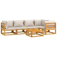 Vidaxl 6 Piece Patio Lounge Set With Light Gray Cushions Solid Wood