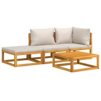 vidaXL 4 Piece Patio Lounge Set with Light Gray Cushions Solid Wood