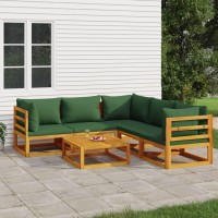Vidaxl 6 Piece Patio Lounge Set With Green Cushions Solid Wood