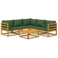 Vidaxl 6 Piece Patio Lounge Set With Green Cushions Solid Wood