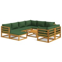 Vidaxl 10 Piece Patio Lounge Set With Green Cushions Solid Wood