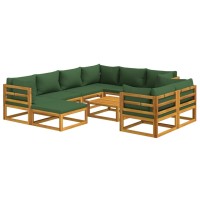 Vidaxl 10 Piece Patio Lounge Set With Green Cushions Solid Wood