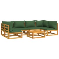 Vidaxl 7 Piece Patio Lounge Set With Green Cushions Solid Wood