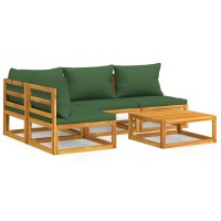 vidaXL 5 Piece Patio Lounge Set with Green Cushions Solid Wood