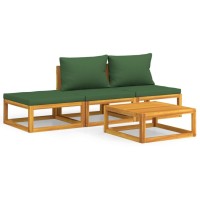 vidaXL 4 Piece Patio Lounge Set with Green Cushions Solid Wood