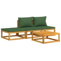 vidaXL 4 Piece Patio Lounge Set with Green Cushions Solid Wood