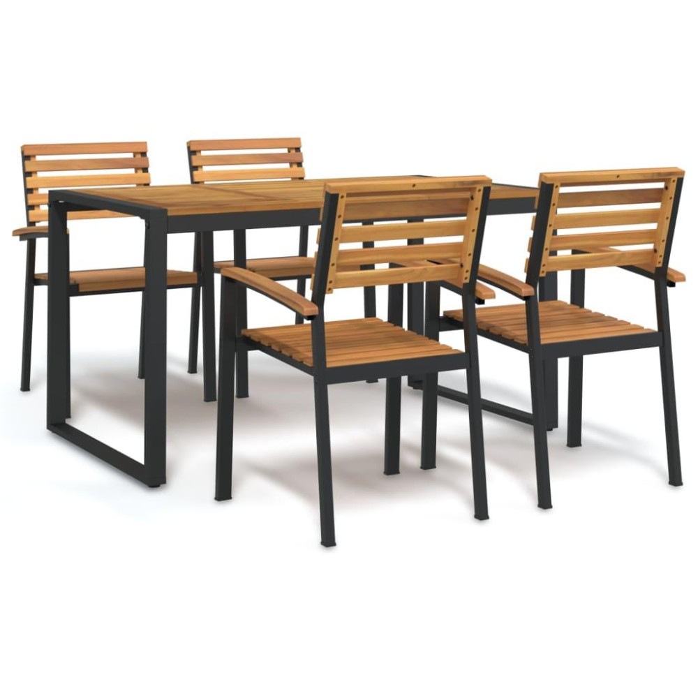 Vidaxl 5 Piece Patio Dining Set Solid Wood Acacia And Metal