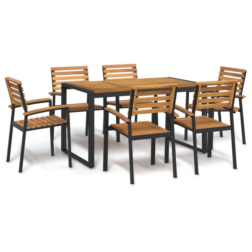 Vidaxl 7 Piece Patio Dining Set Solid Wood Acacia And Metal