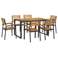 Vidaxl 7 Piece Patio Dining Set Solid Wood Acacia And Metal