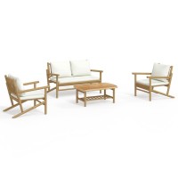 vidaXL 4 Piece Patio Lounge Set with Cream White Cushions Bamboo